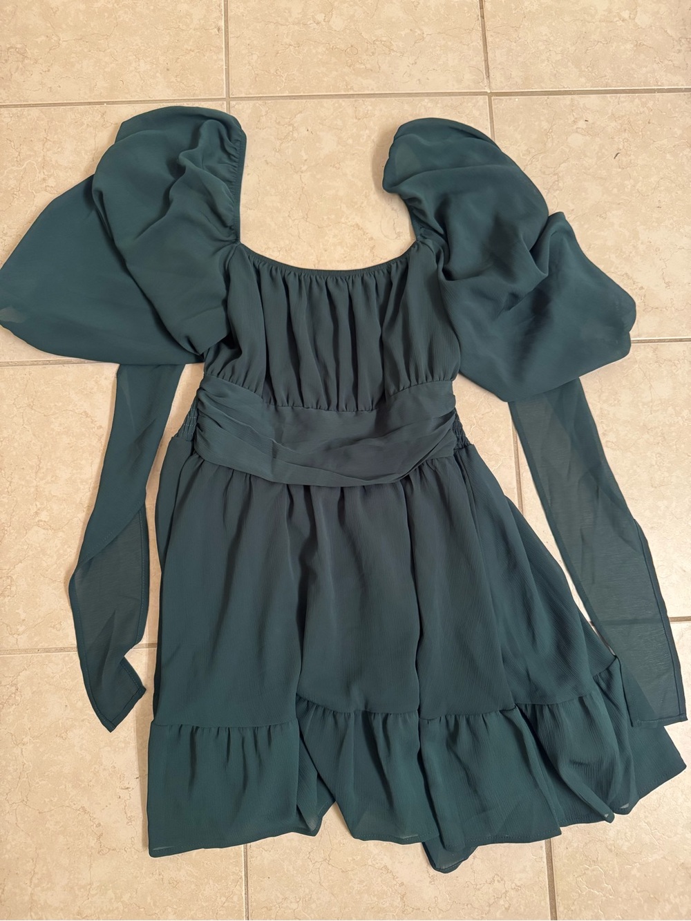 Women's Teal Puff-Sleeve Mini Dress